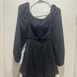 Black Long-Sleeve Puff Shoulder Mini Romper